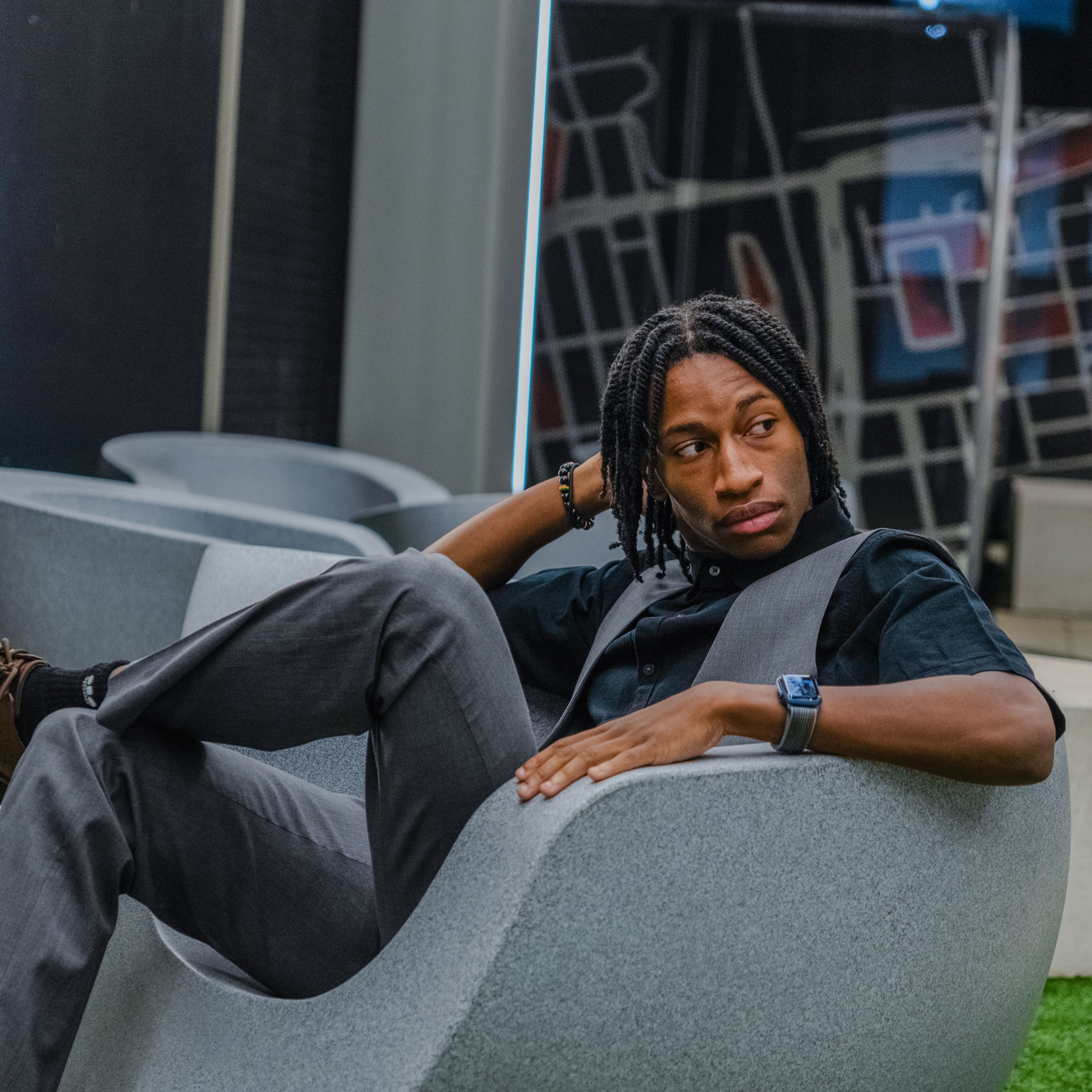 Urban lounge — grey chair editorial