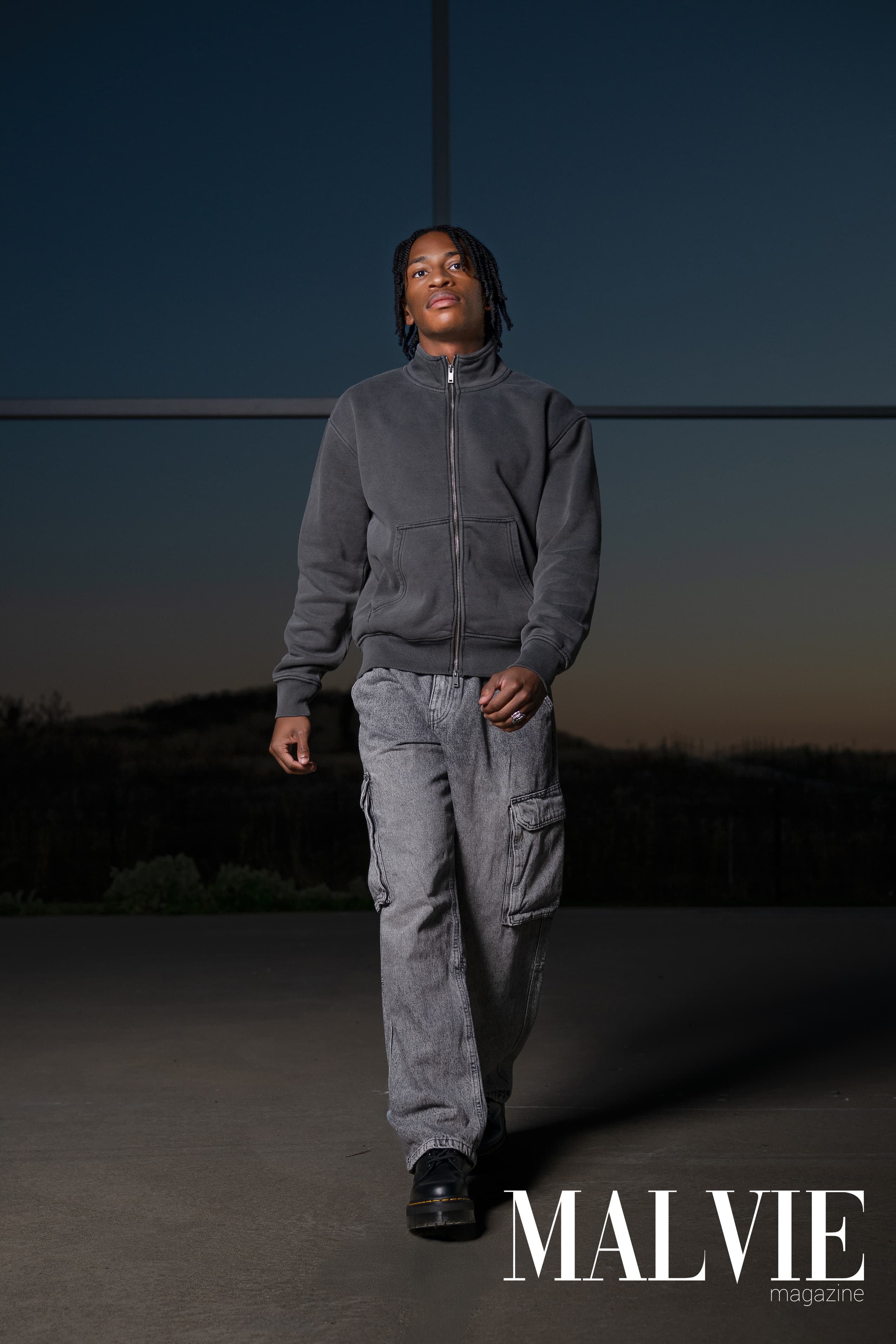 MALVIE Magazine — full body walking, dusk